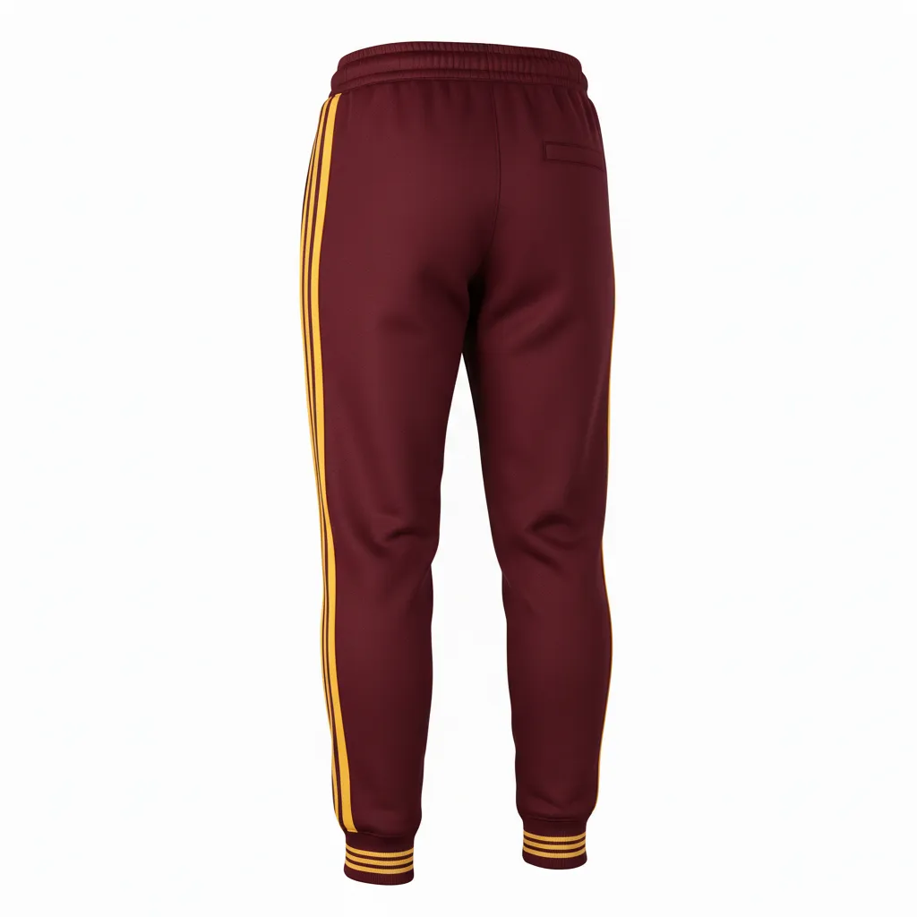 Custom Football Sweatpant - Burgundy, Gold - Sweatpants Vegas Triple Stripe - Back View - HAMCO Sports Inc.