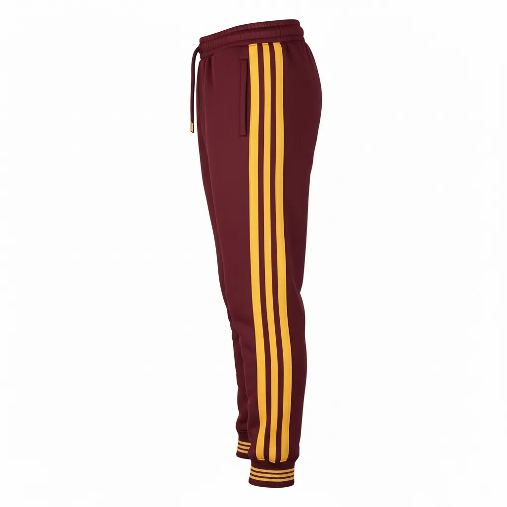 Custom Football Sweatpant - Burgundy, Gold - Sweatpants Vegas Triple Stripe - Side View - HAMCO Sports Inc.