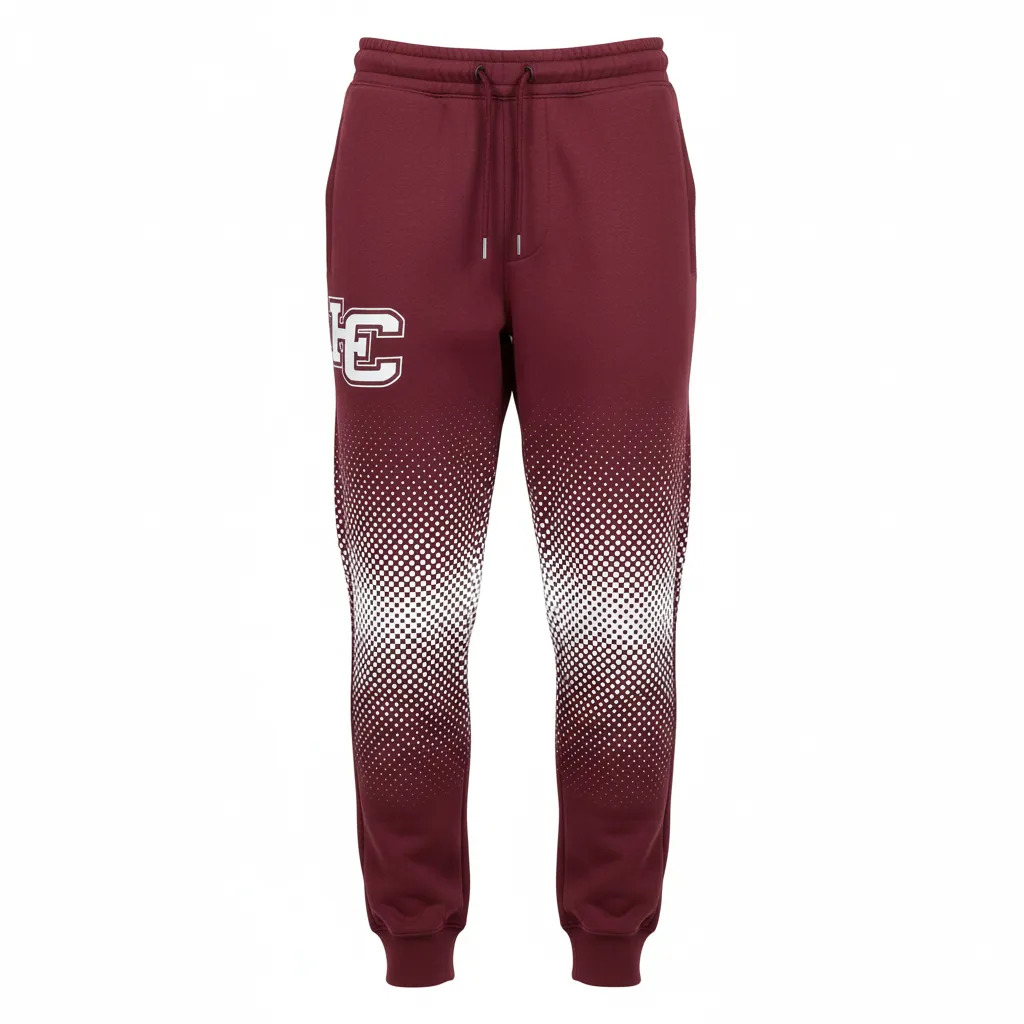 Custom Football Sweatpant - Burgundy, White - Sweatpants Halftone Dots - Front View - HAMCO Sports Inc.