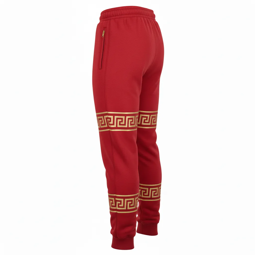 Custom Football Sweatpant - Gold - Sweatpants Cardinal Vegas Greek Key - Back View - HAMCO Sports Inc.
