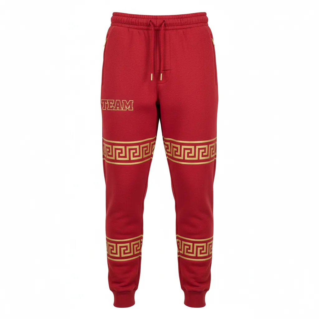 Custom Football Sweatpant - Gold - Sweatpants Cardinal Vegas Greek Key - Front View - HAMCO Sports Inc.
