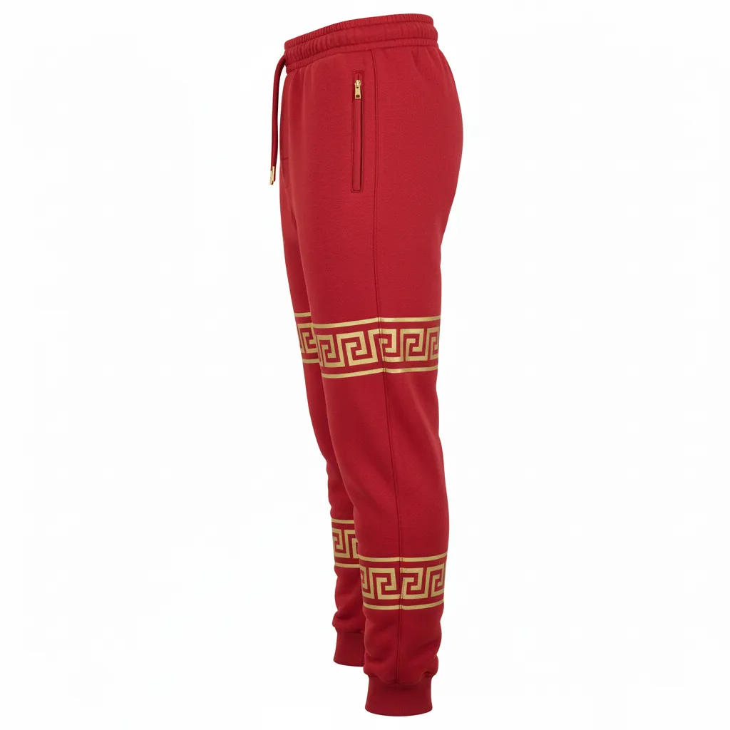 Custom Football Sweatpant - Gold - Sweatpants Cardinal Vegas Greek Key - Side View - HAMCO Sports Inc.