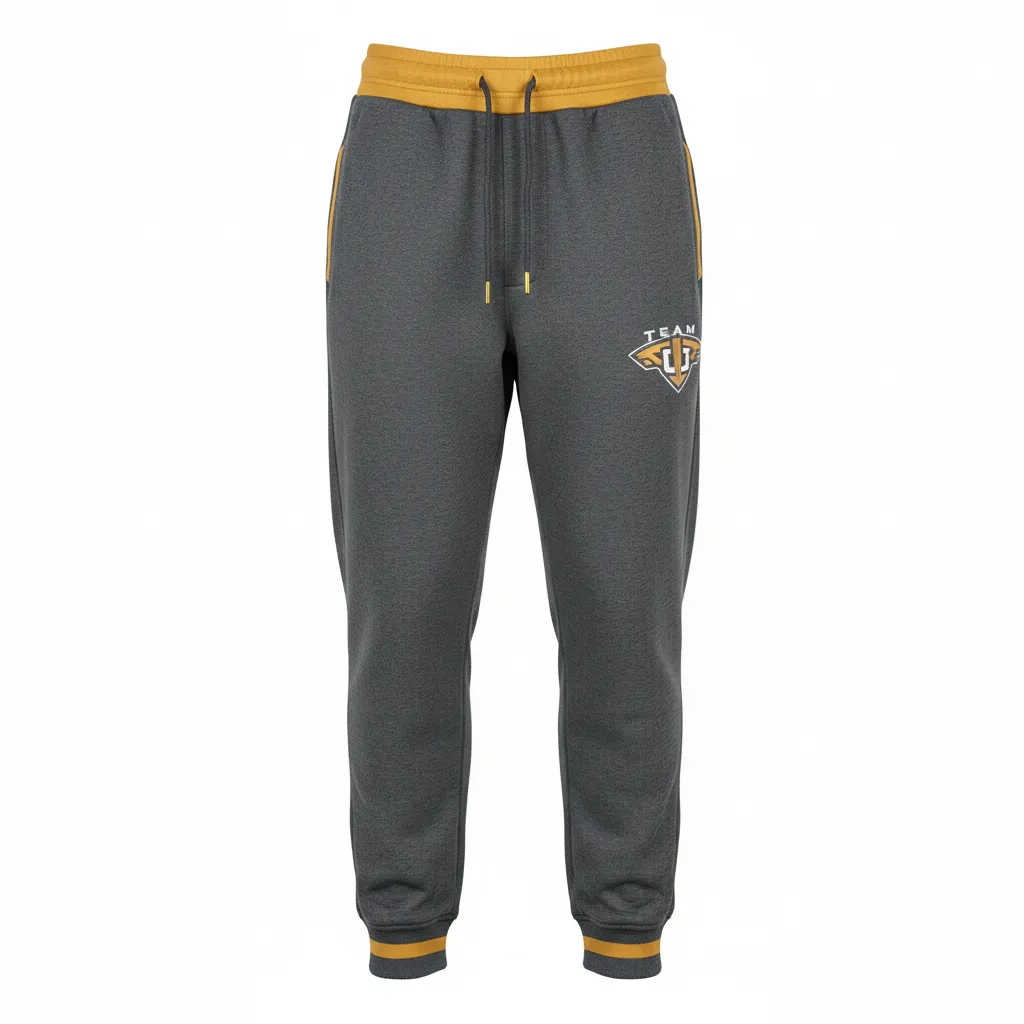 Custom Football Sweatpant - Gold - Sweatpants Charcoal Vegas Shoulder Cap - Front View - HAMCO Sports Inc.