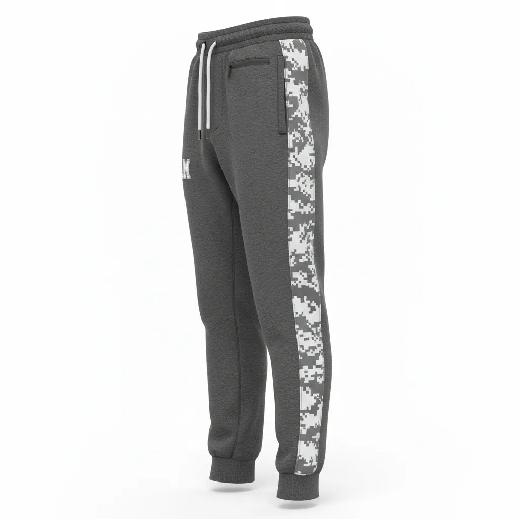 Custom Football Sweatpant - White - Sweatpants Charcoal Digital Camo - Side View - HAMCO Sports Inc.