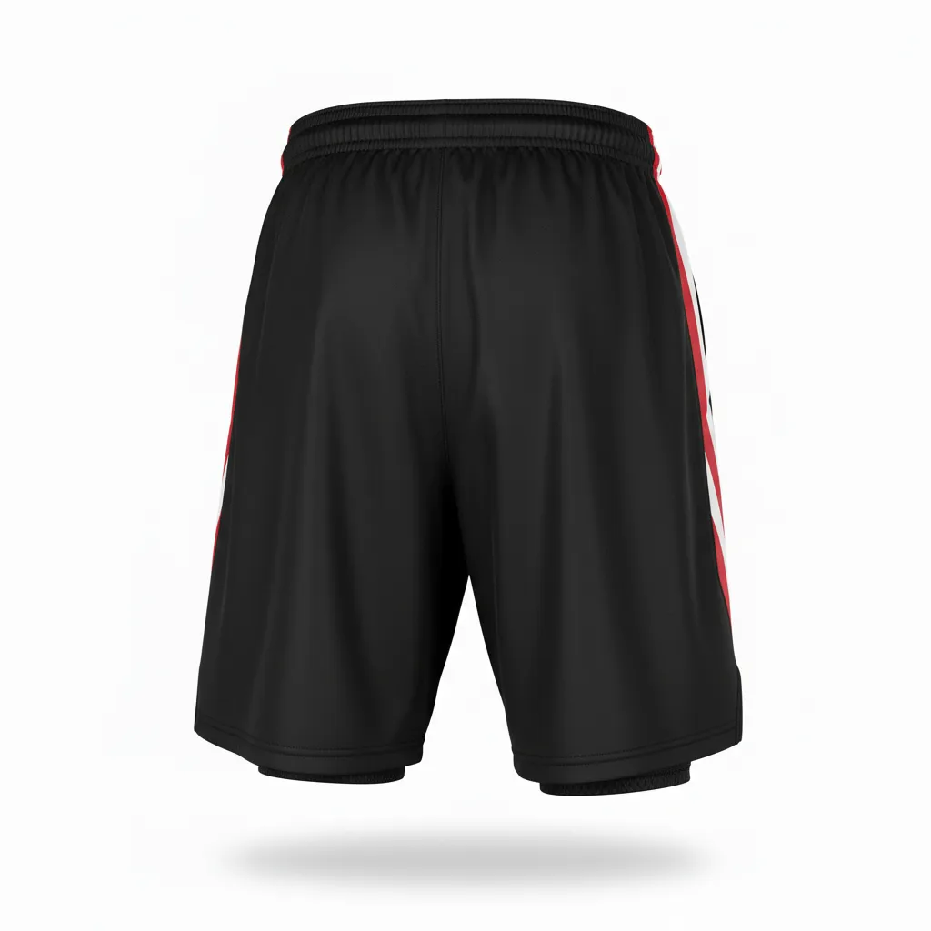 Custom Football Training Shorts - Black, Red, White - Training Shorts Tricolor - Back View - HAMCO Sports Inc.