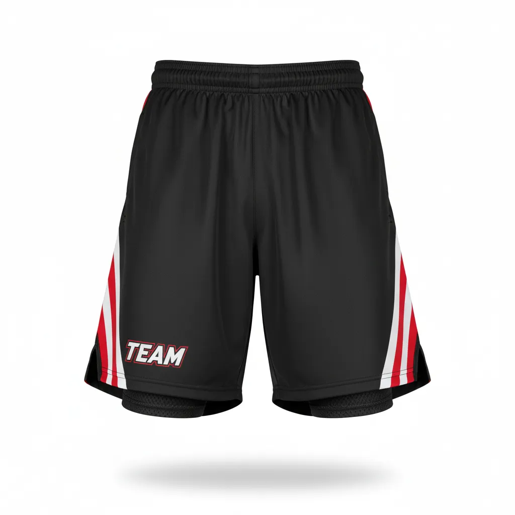 Custom Football Training Shorts - Black, Red, White - Training Shorts Tricolor - Front View - HAMCO Sports Inc.