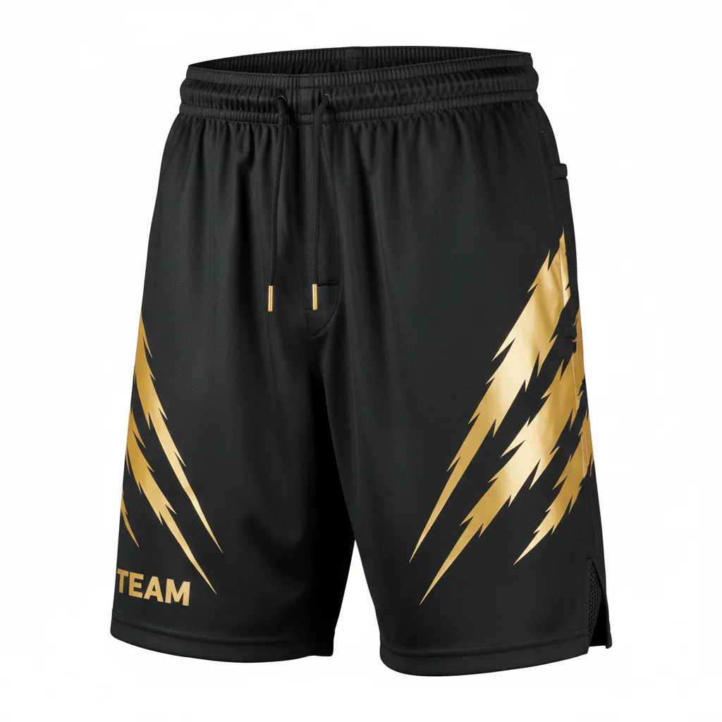 Custom Football Training Shorts - Black, Gold - Training Shorts Vegas Razor Slash - Front View - HAMCO Sports Inc.