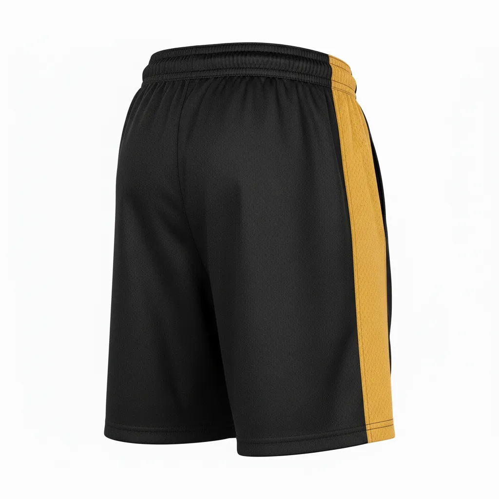 Custom Football Training Shorts - Black, Gold - Training Shorts Vegas Side Panel - Back View - HAMCO Sports Inc.
