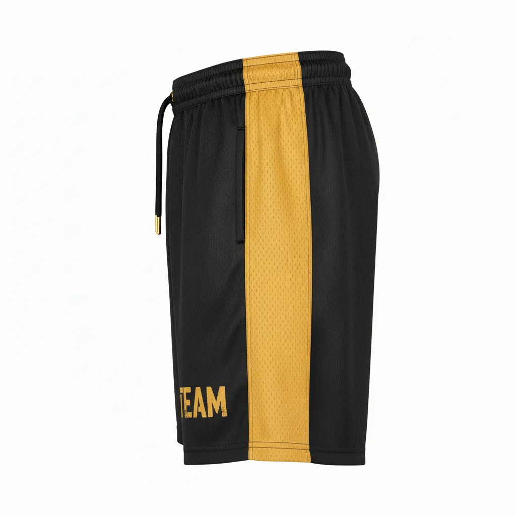 Custom Football Training Shorts - Black, Gold - Training Shorts Vegas Side Panel - Side View - HAMCO Sports Inc.