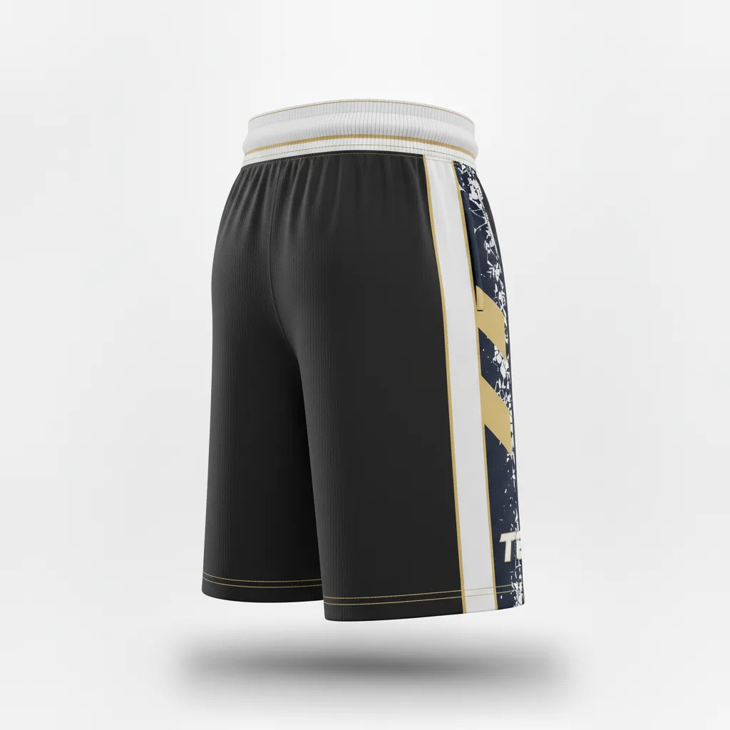 Custom Football Training Shorts - Black, White - Training Shorts Shattered Glass - Back View - HAMCO Sports Inc.