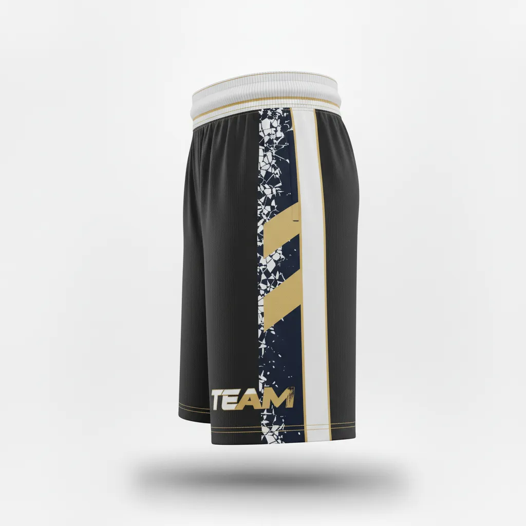 Custom Football Training Shorts - Black, White - Training Shorts Shattered Glass - Side View - HAMCO Sports Inc.