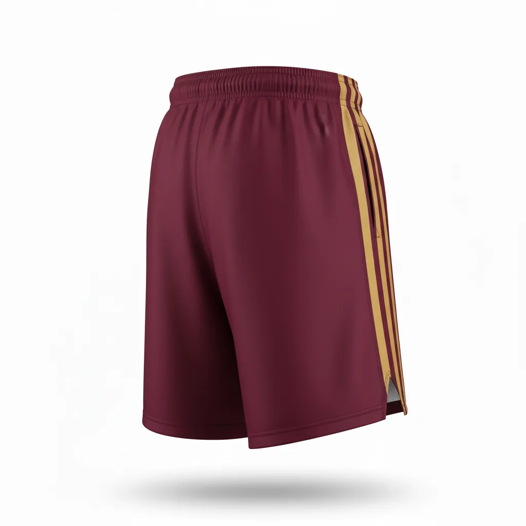 Custom Football Training Shorts - Burgundy, Gold - Training Shorts Vegas Triple Stripe - Back View - HAMCO Sports Inc.