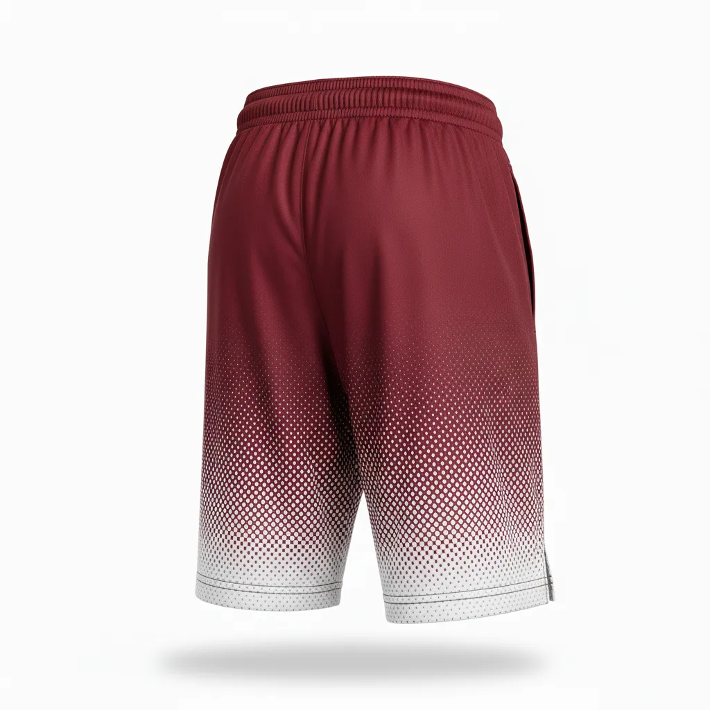 Custom Football Training Shorts - Burgundy, White - Training Shorts Halftone Dots - Back View - HAMCO Sports Inc.