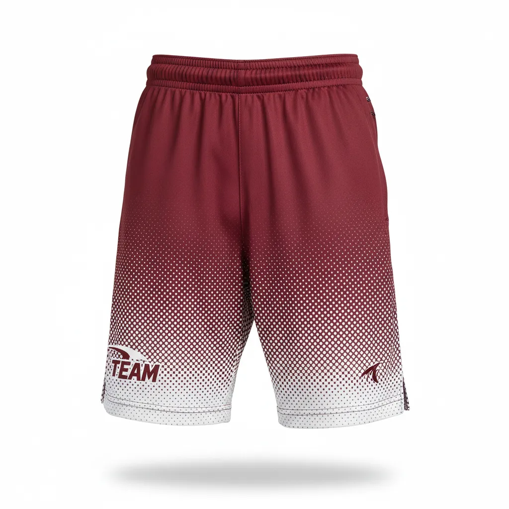 Custom Football Training Shorts - Burgundy, White - Training Shorts Halftone Dots - Front View - HAMCO Sports Inc.
