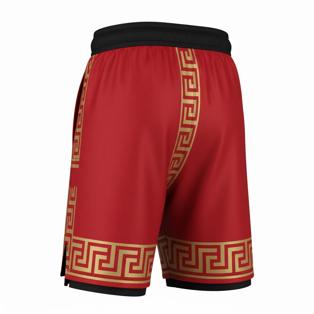 Custom Football Training Shorts - Gold - Training Shorts Cardinal Vegas Greek Key - Back View - HAMCO Sports Inc.