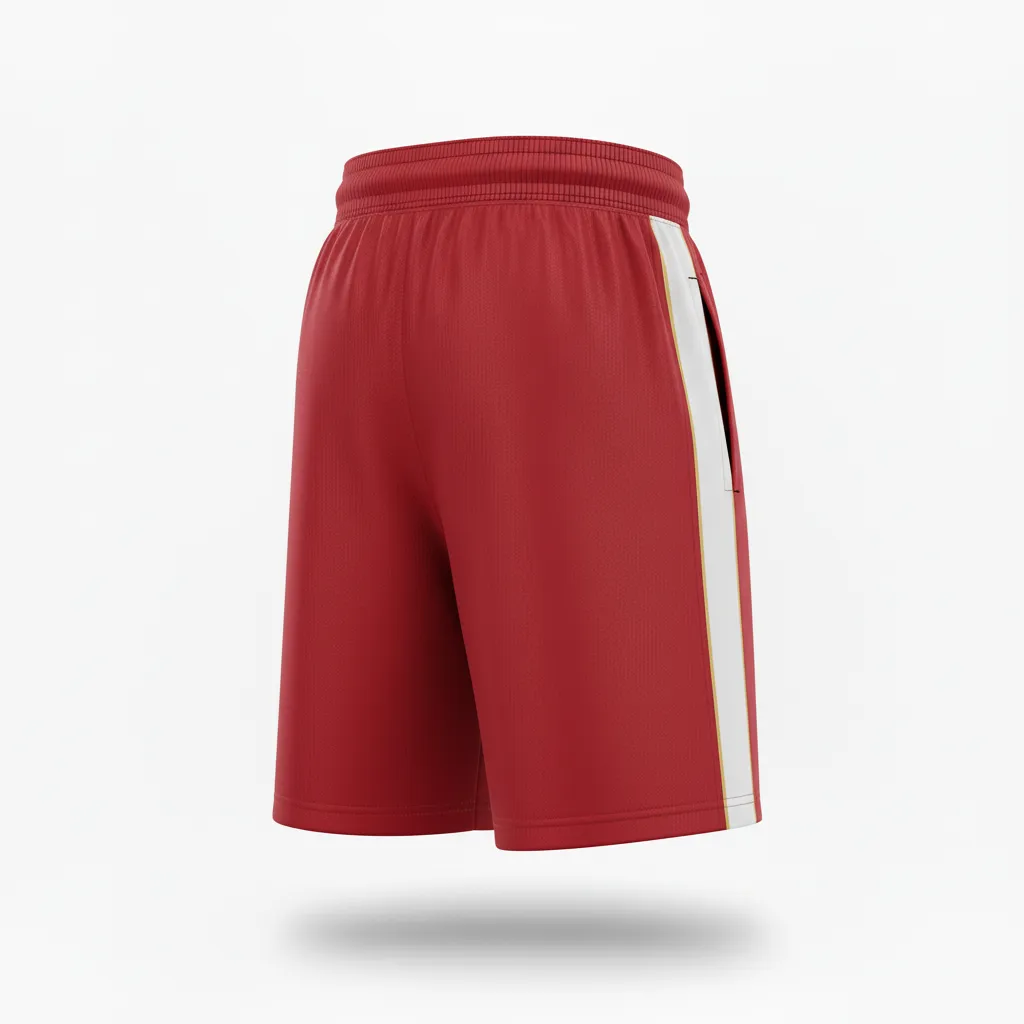 Custom Football Training Shorts - White - Training Shorts Cardinal Shoulder Hem Stripe - Back View - HAMCO Sports Inc.