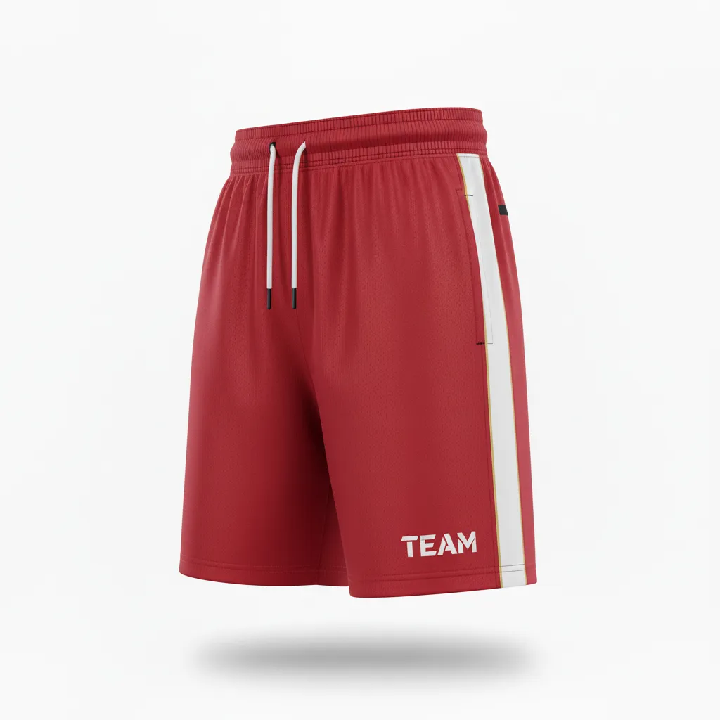 Custom Football Training Shorts - White - Training Shorts Cardinal Shoulder Hem Stripe - Front View - HAMCO Sports Inc.