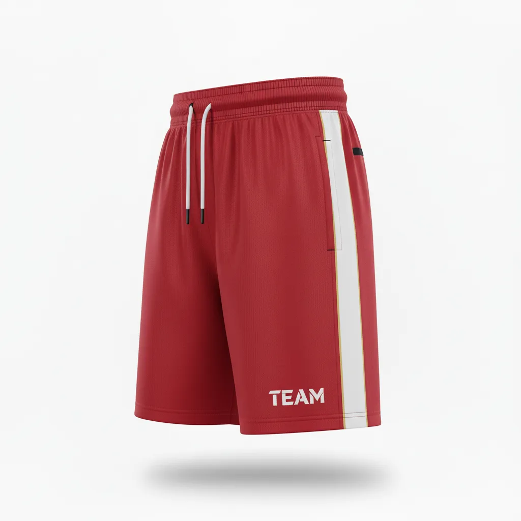 Custom Football Training Shorts - White - Training Shorts Cardinal Shoulder Hem Stripe - Side View - HAMCO Sports Inc.