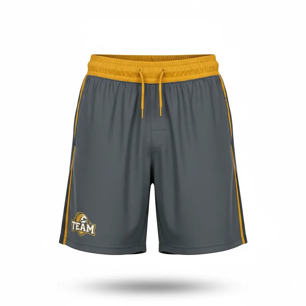 Custom Football Training Shorts - Gold - Training Shorts Charcoal Vegas Shoulder Cap - Front View - HAMCO Sports Inc.