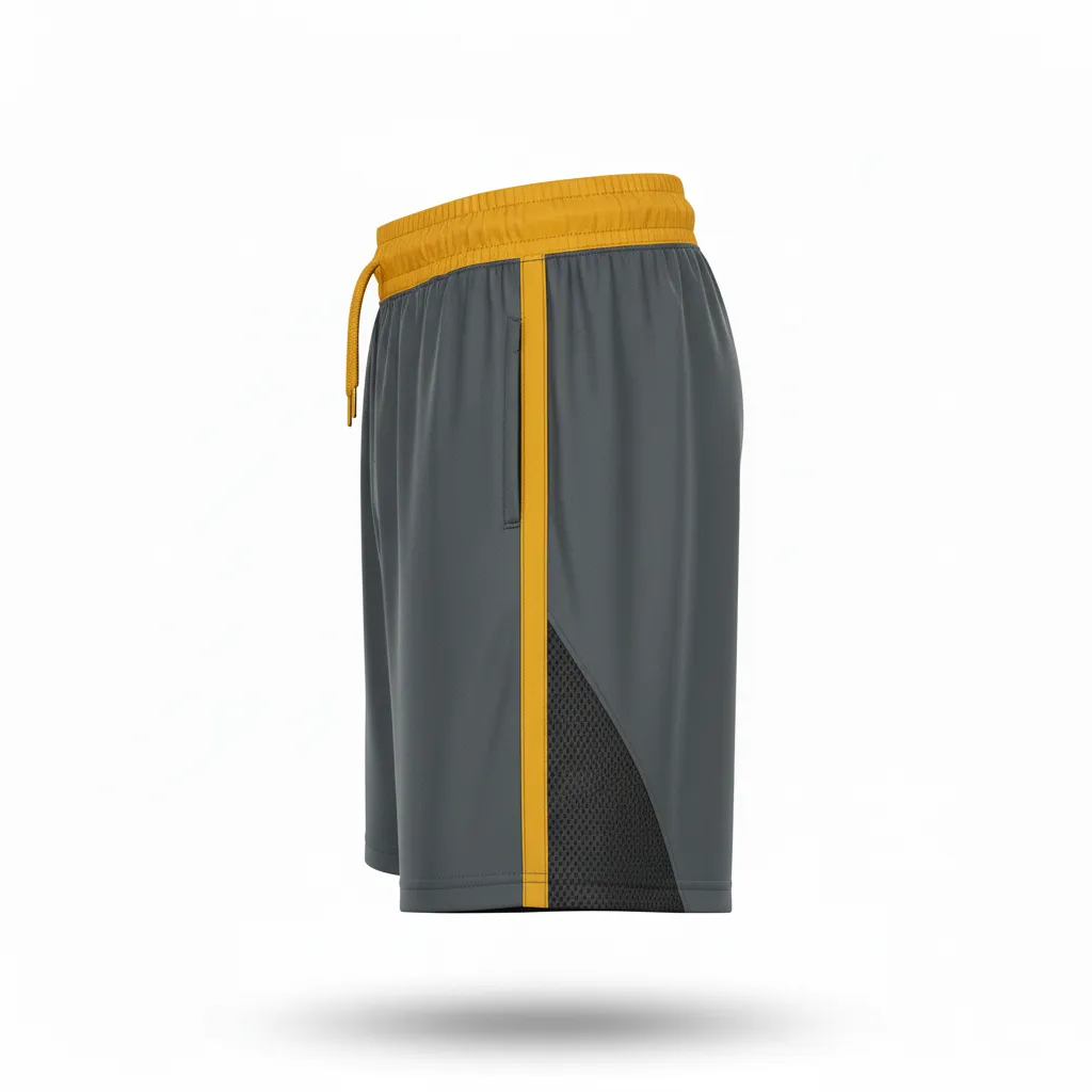 Custom Football Training Shorts - Gold - Training Shorts Charcoal Vegas Shoulder Cap - Side View - HAMCO Sports Inc.