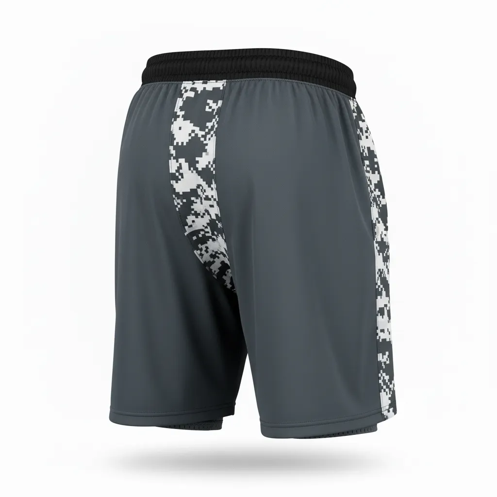 Custom Football Training Shorts - White - Training Shorts Charcoal Digital Camo - Back View - HAMCO Sports Inc.