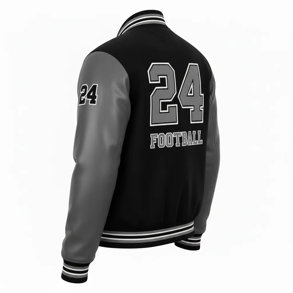 Custom Football Varsity Jacket - Black, Grey, White - Varsity Jacket Gradient Ombre - Back View - HAMCO Sports Inc.