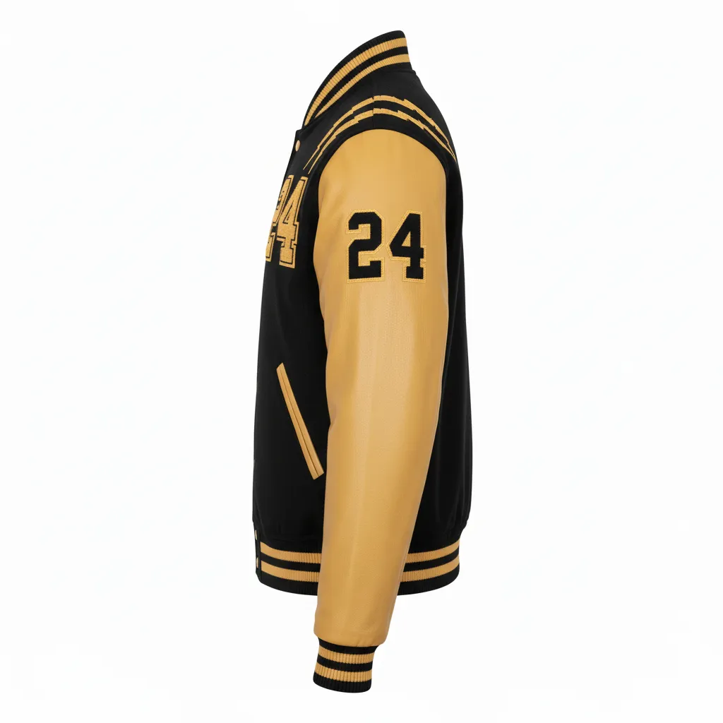 Custom Football Varsity Jacket - Black, Gold - Varsity Jacket Vegas Razor Slash - Side View - HAMCO Sports Inc.