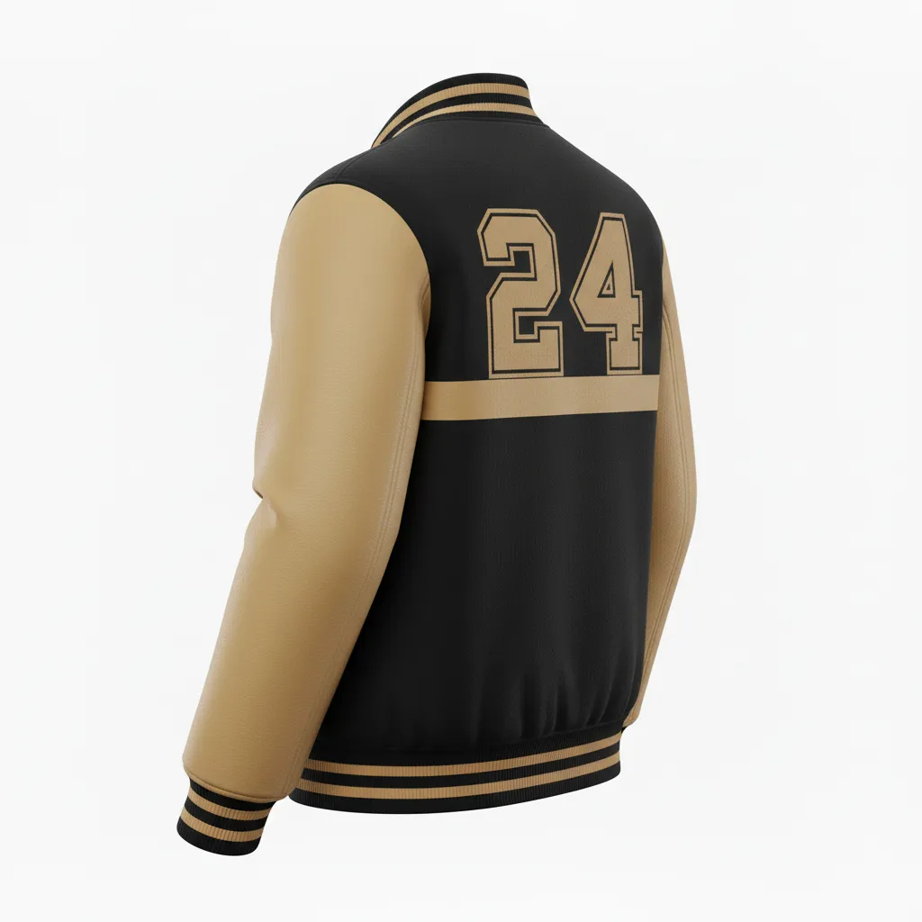 Custom Football Varsity Jacket - Black, Gold - Varsity Jacket Vegas Side Panel - Back View - HAMCO Sports Inc.