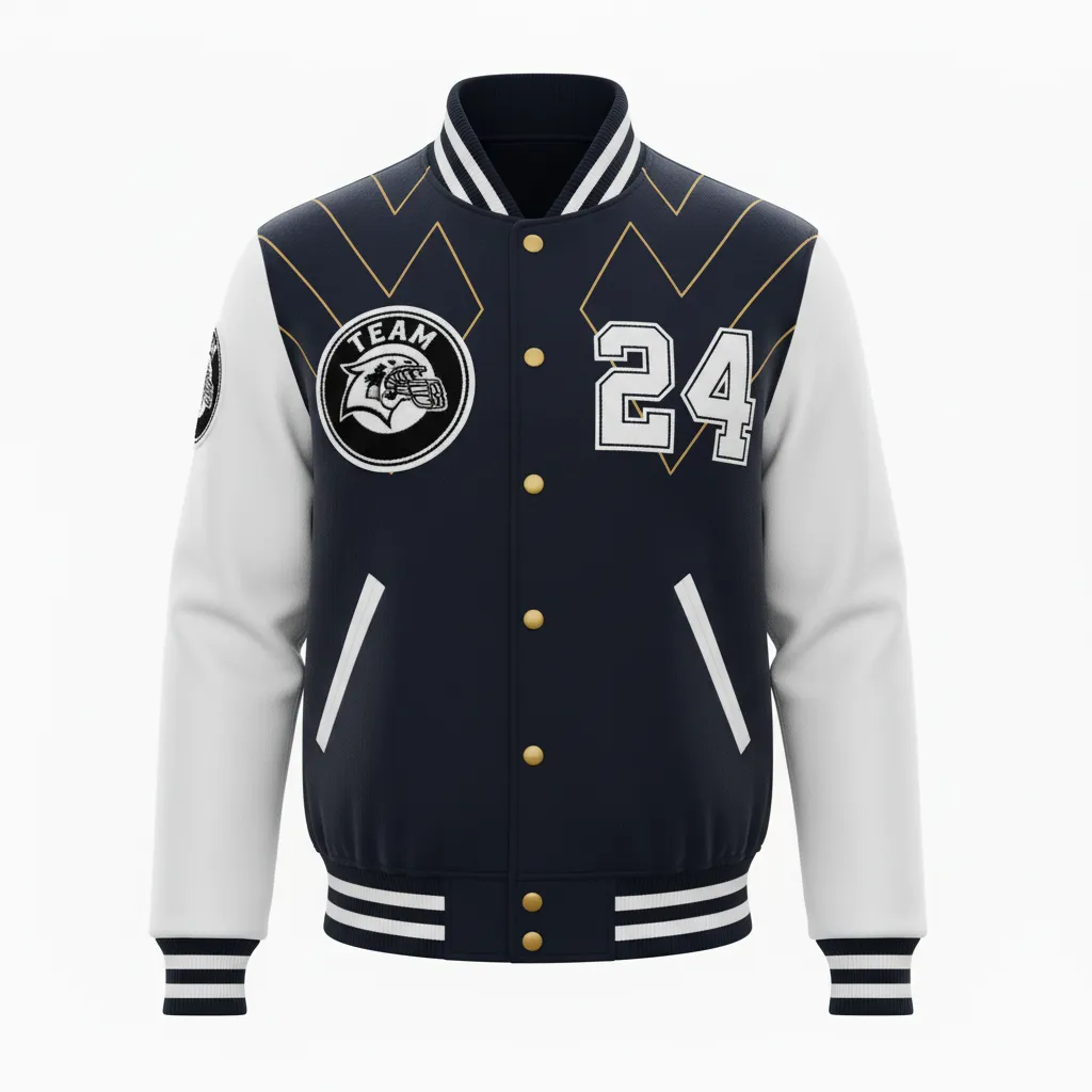 Custom Football Varsity Jacket - Black, White - Varsity Jacket Shattered Glass - Front View - HAMCO Sports Inc.