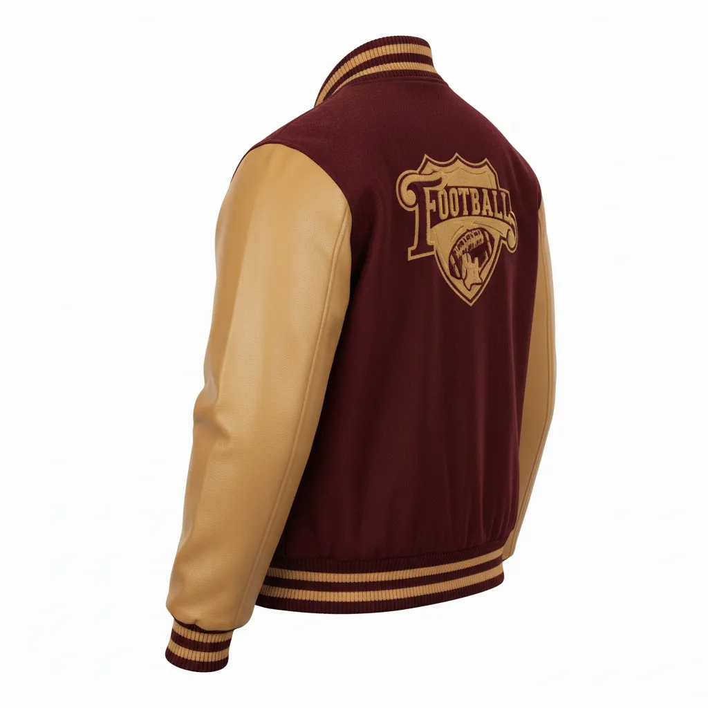 Custom Football Varsity Jacket - Burgundy, Gold - Varsity Jacket Vegas Triple Stripe - Back View - HAMCO Sports Inc.