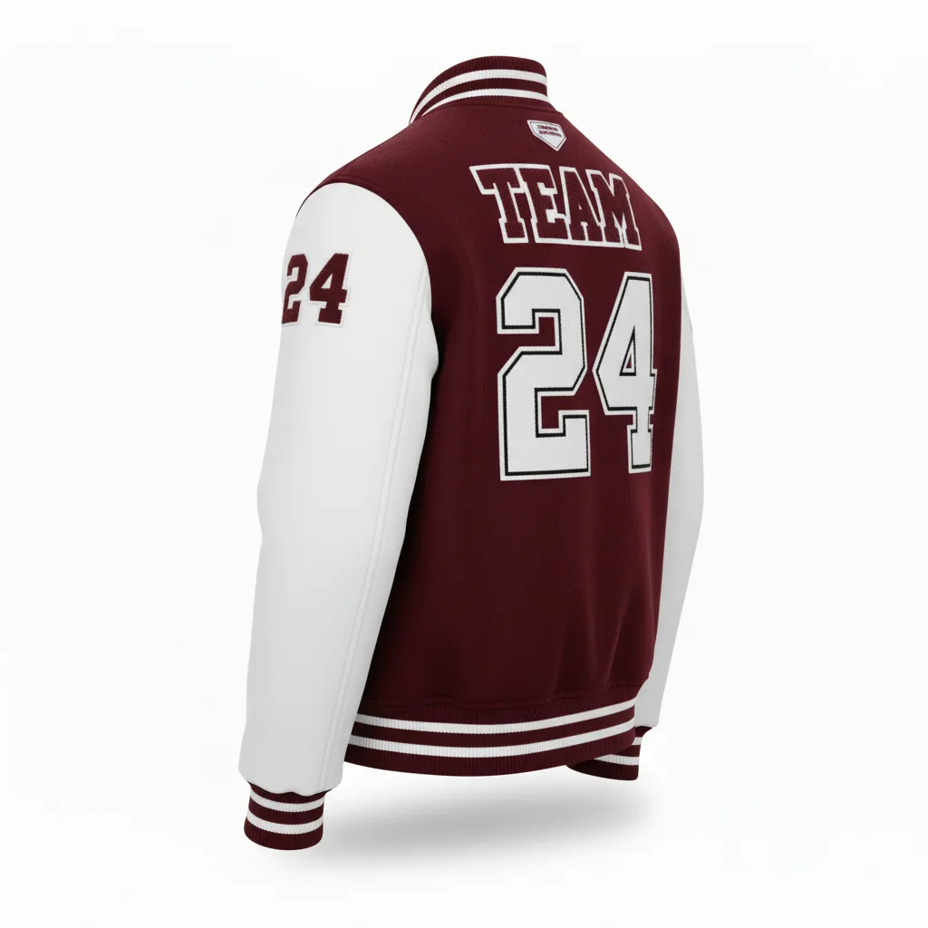 Custom Football Varsity Jacket - Burgundy, White - Varsity Jacket Halftone Dots - Back View - HAMCO Sports Inc.