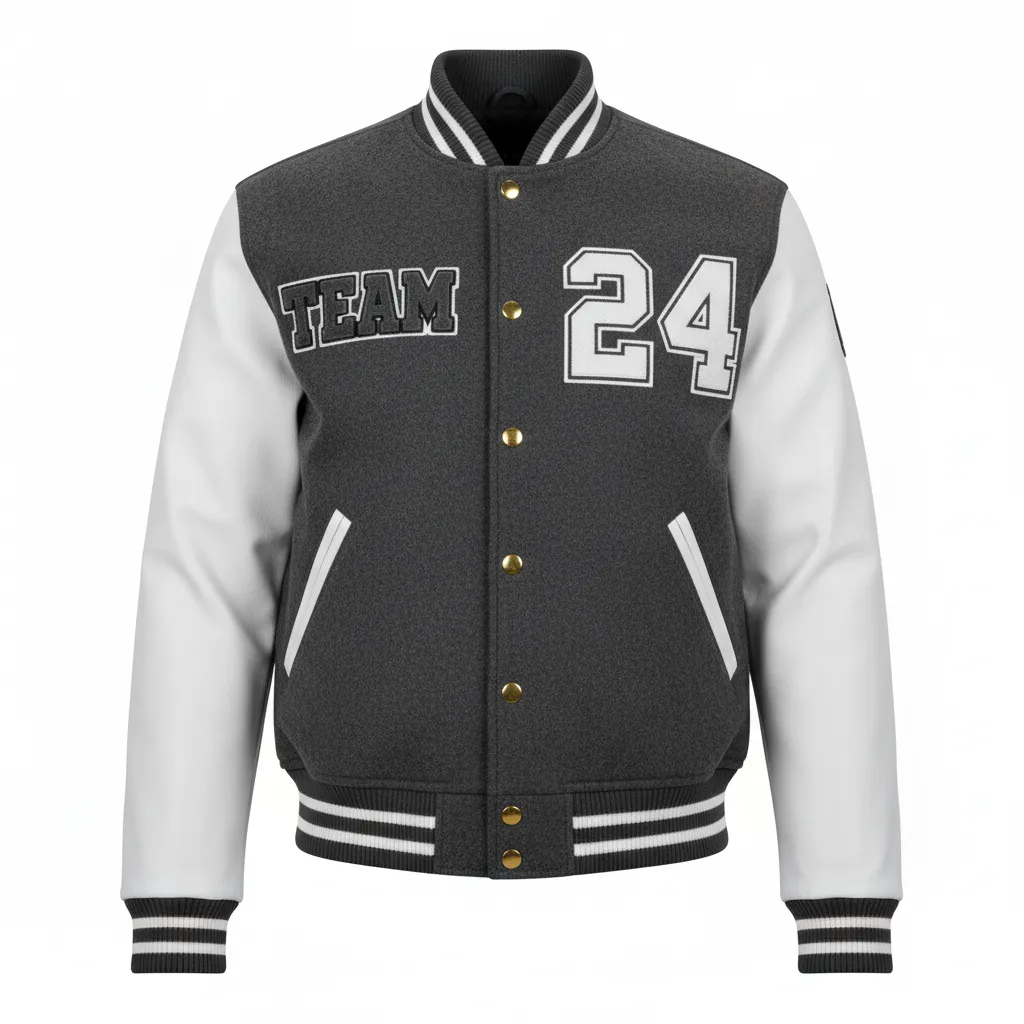 Custom Football Varsity Jacket - White - Varsity Jacket Charcoal Digital Camo - Front View - HAMCO Sports Inc.
