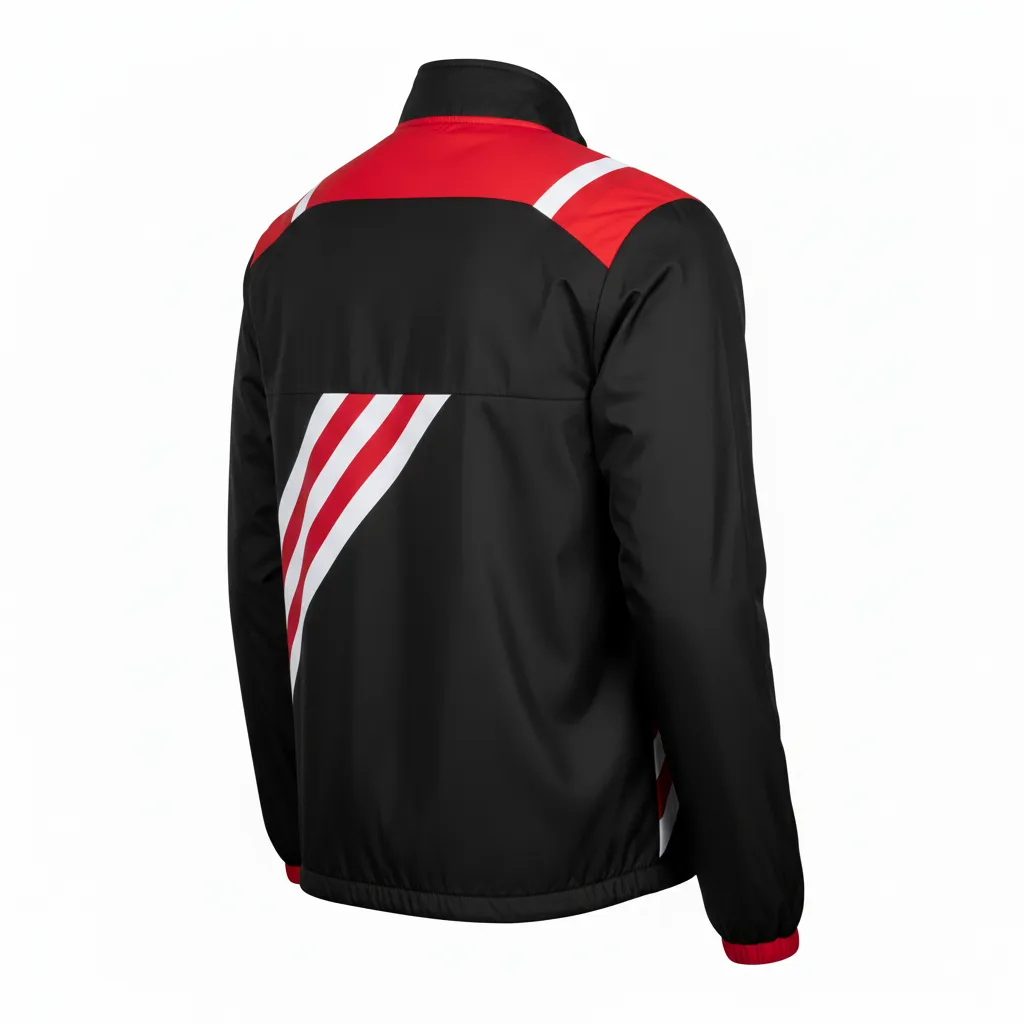 Custom Football Windbreaker - Black, Red, White - Windbreaker Tricolor - Back View - HAMCO Sports Inc.
