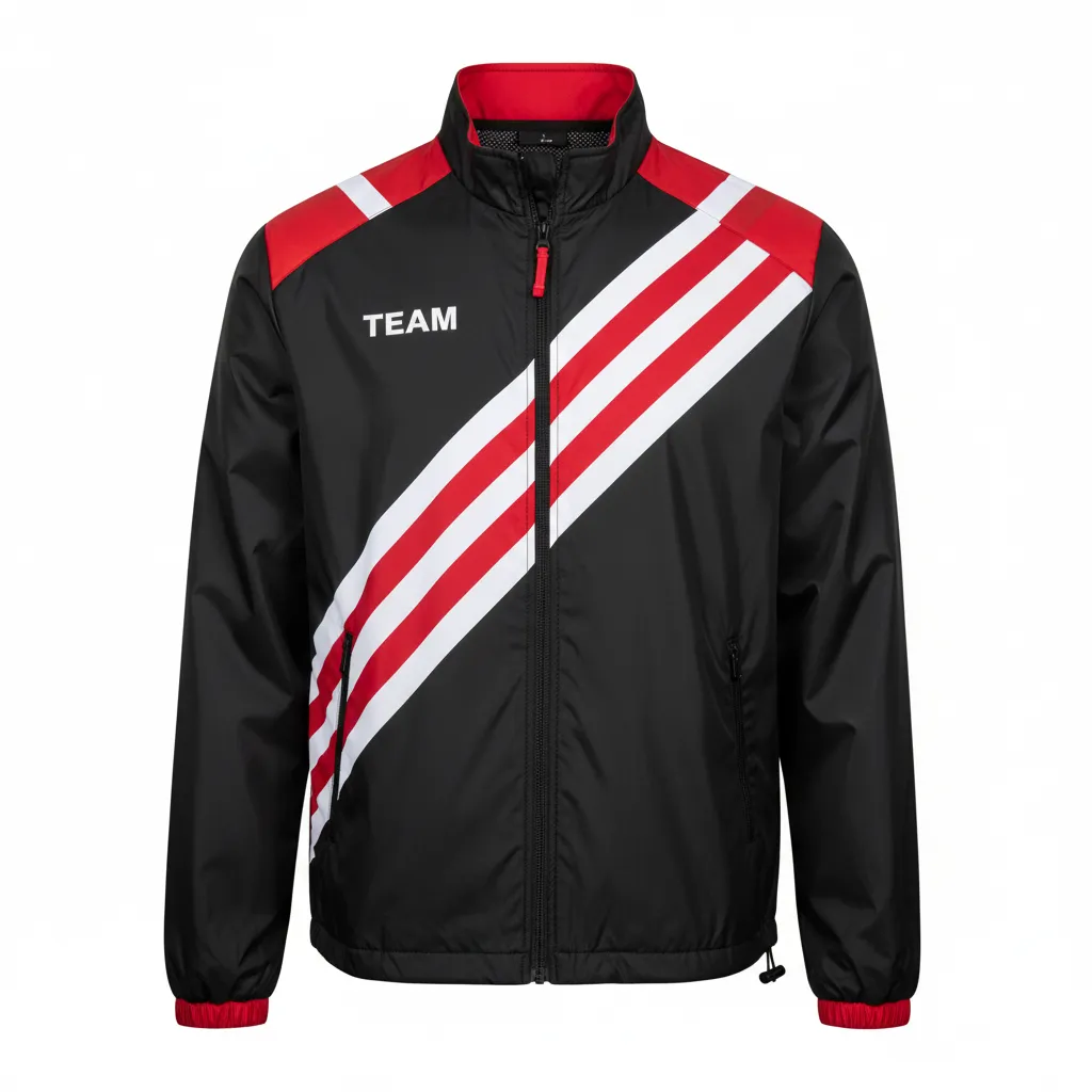 Custom Football Windbreaker - Black, Red, White - Windbreaker Tricolor - Front View - HAMCO Sports Inc.