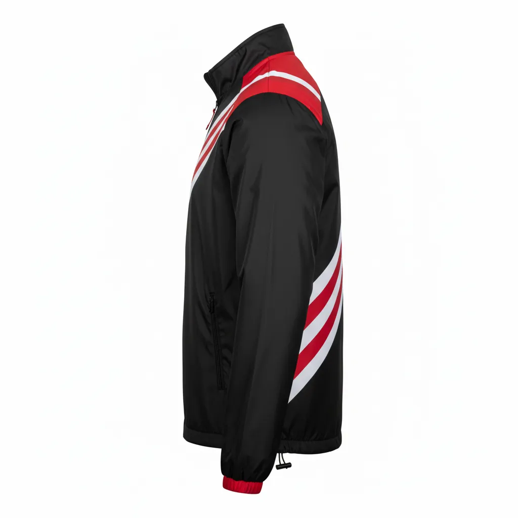Custom Football Windbreaker - Black, Red, White - Windbreaker Tricolor - Side View - HAMCO Sports Inc.