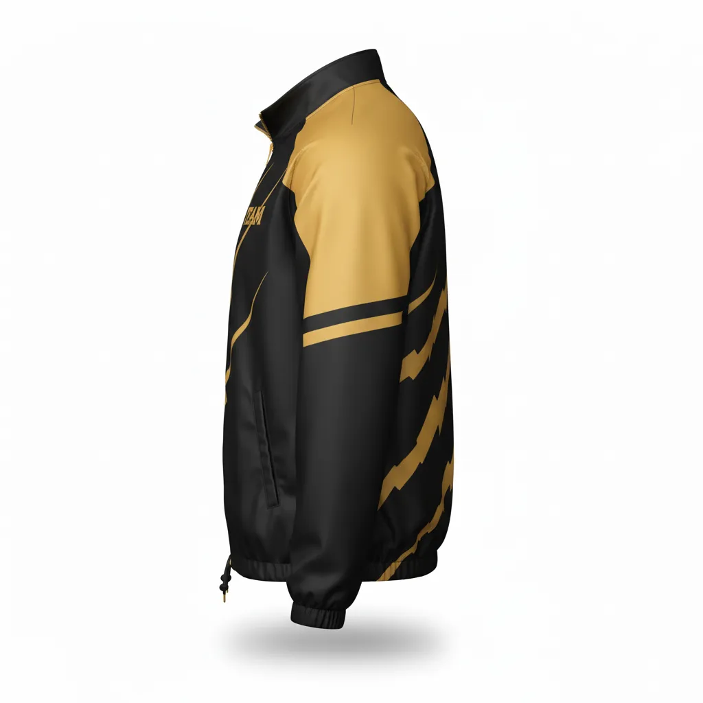 Custom Football Windbreaker - Black, Gold - Windbreaker Vegas Razor Slash - Side View - HAMCO Sports Inc.