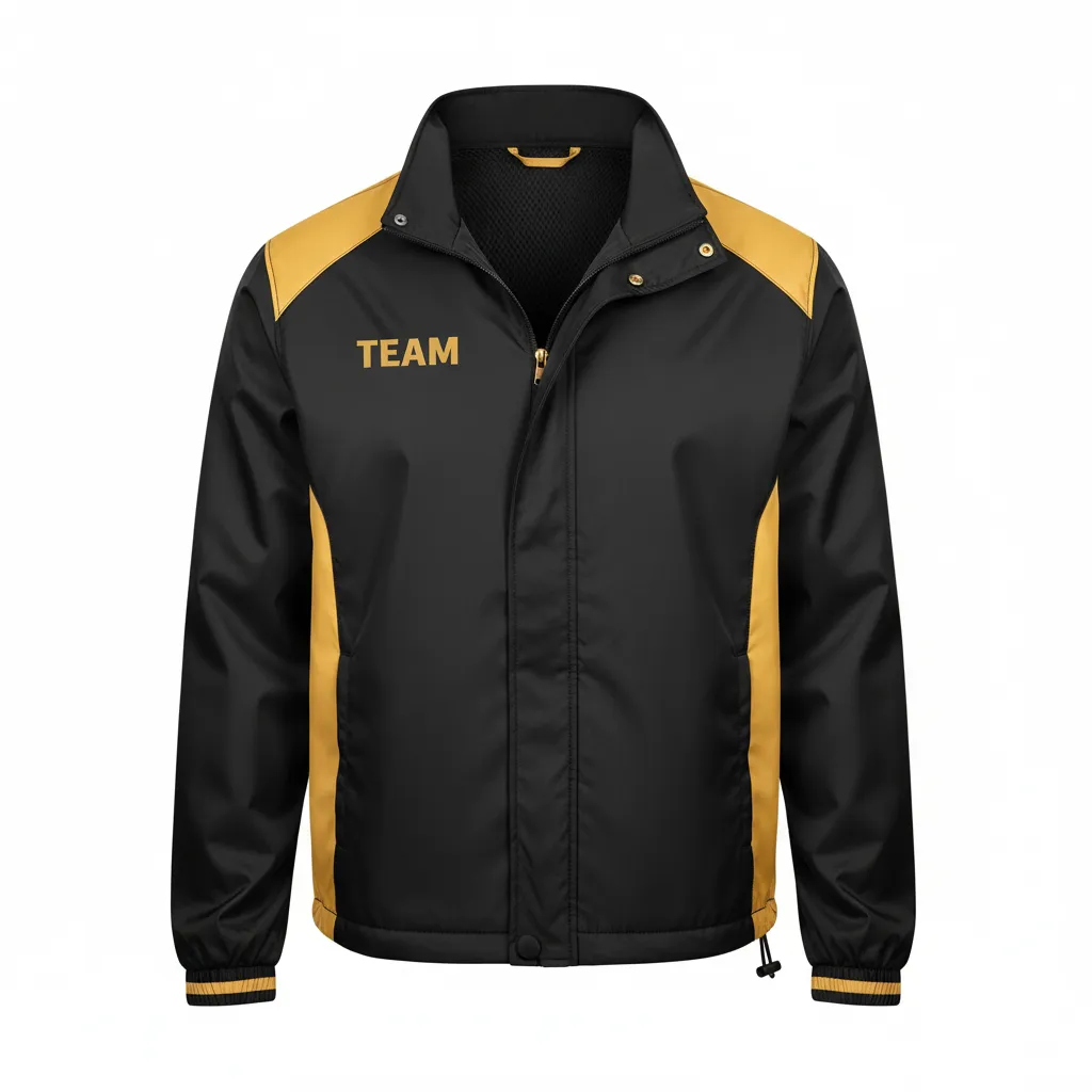 Custom Football Windbreaker - Black, Gold - Windbreaker Vegas Side Panel - Front View - HAMCO Sports Inc.