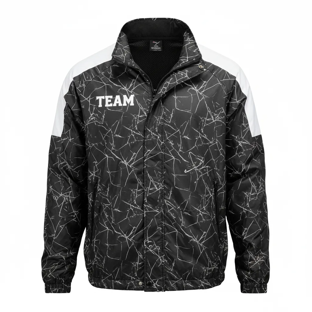 Custom Football Windbreaker - Black, White - Windbreaker Shattered Glass - Front View - HAMCO Sports Inc.