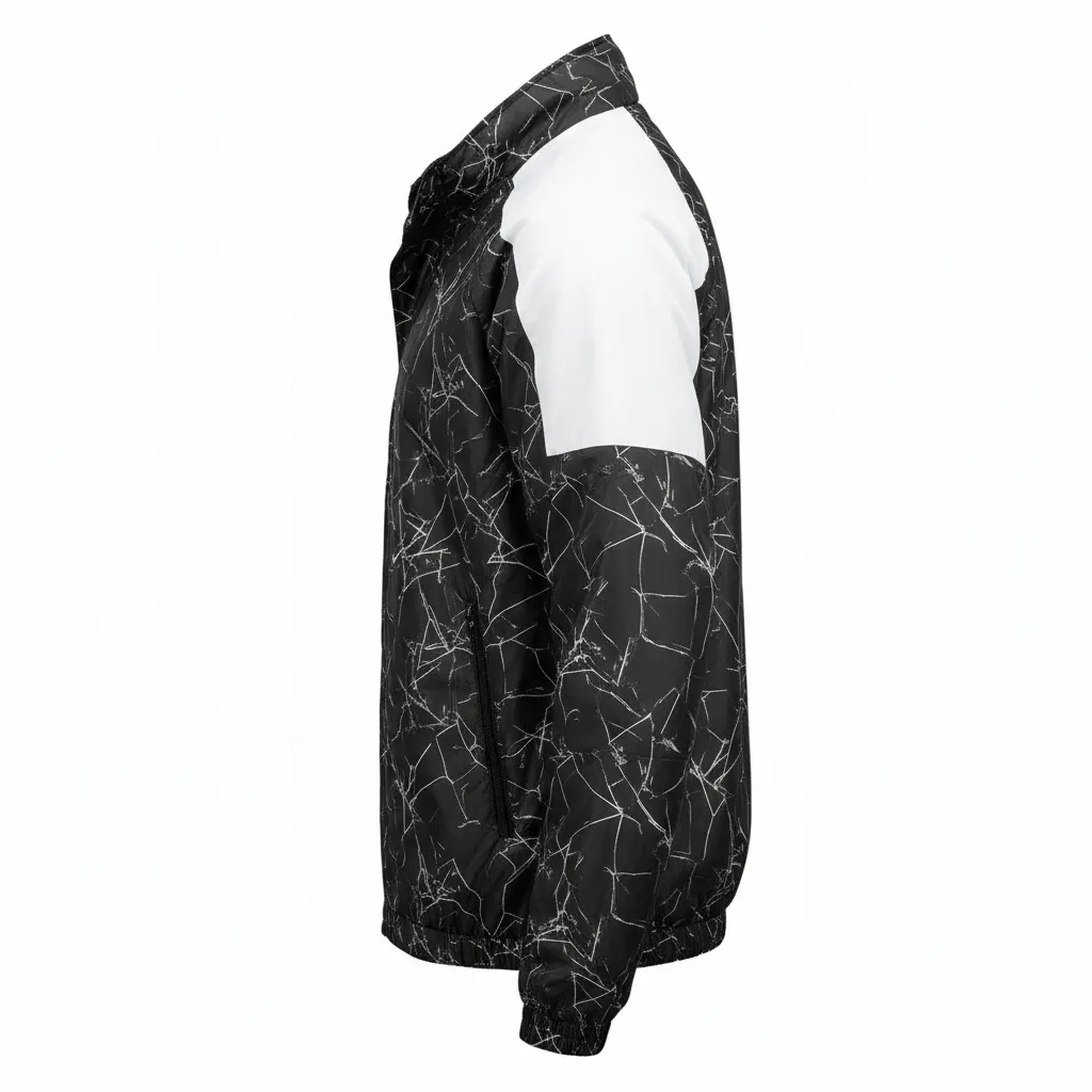 Custom Football Windbreaker - Black, White - Windbreaker Shattered Glass - Side View - HAMCO Sports Inc.