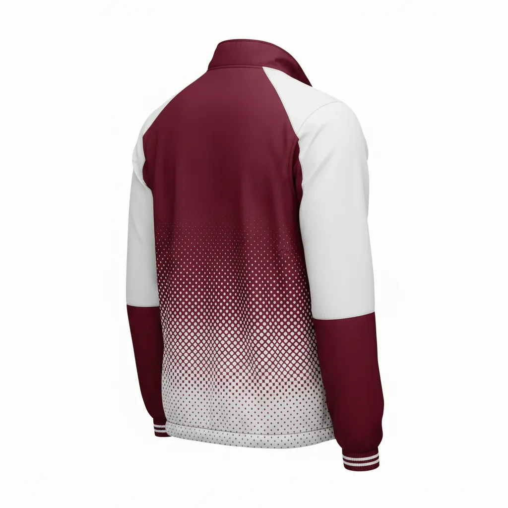 Custom Football Windbreaker - Burgundy, White - Windbreaker Halftone Dots - Back View - HAMCO Sports Inc.