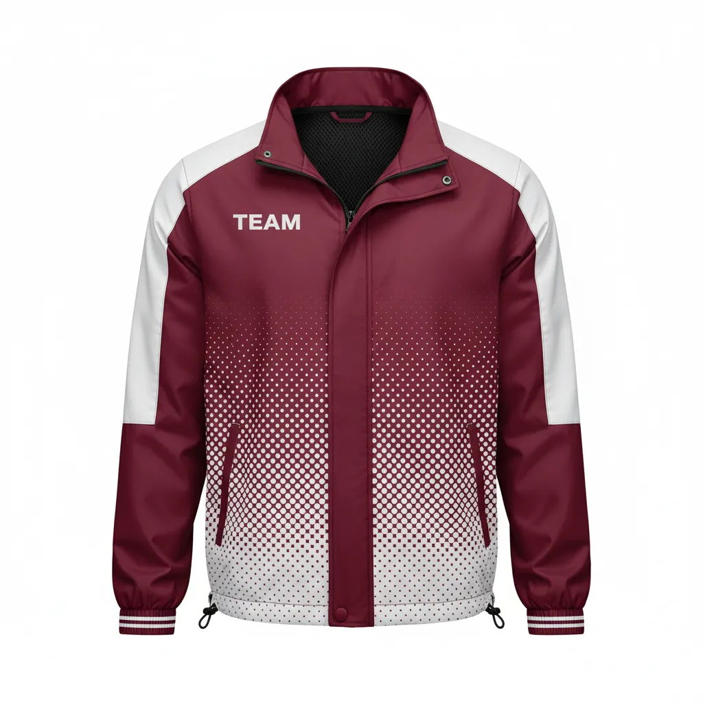 Custom Football Windbreaker - Burgundy, White - Windbreaker Halftone Dots - Front View - HAMCO Sports Inc.