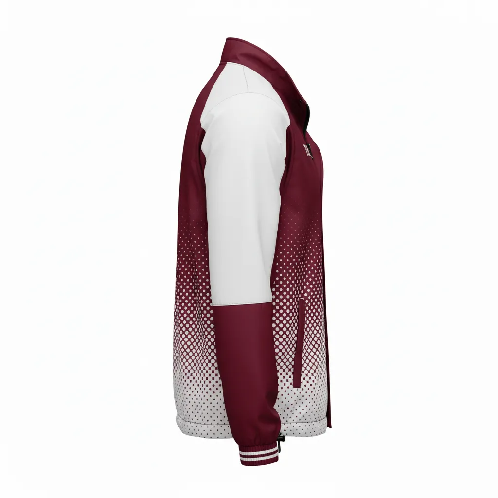 Custom Football Windbreaker - Burgundy, White - Windbreaker Halftone Dots - Side View - HAMCO Sports Inc.
