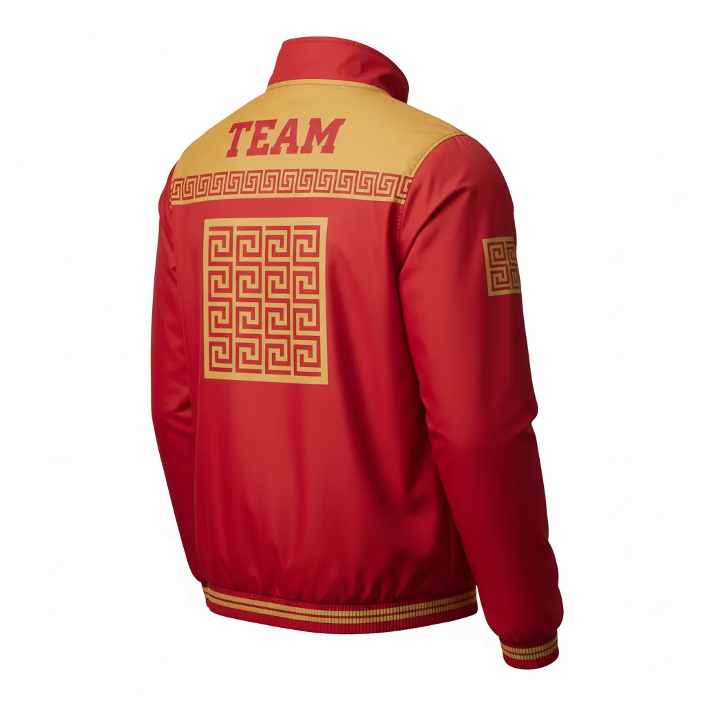 Custom Football Windbreaker - Gold - Windbreaker Cardinal Vegas Greek Key - Back View - HAMCO Sports Inc.