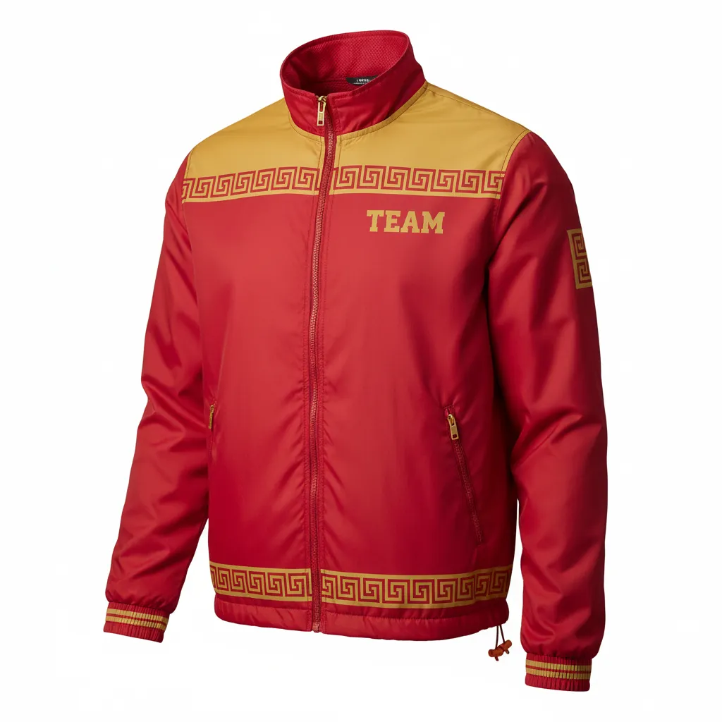 Custom Football Windbreaker - Gold - Windbreaker Cardinal Vegas Greek Key - Front View - HAMCO Sports Inc.