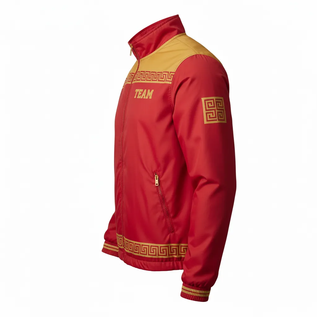 Custom Football Windbreaker - Gold - Windbreaker Cardinal Vegas Greek Key - Side View - HAMCO Sports Inc.