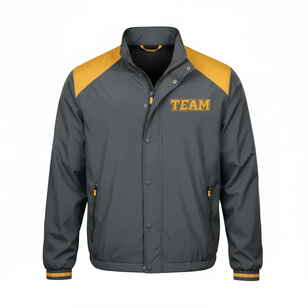 Custom Football Windbreaker - Gold - Windbreaker Charcoal Vegas Shoulder Cap - Front View - HAMCO Sports Inc.