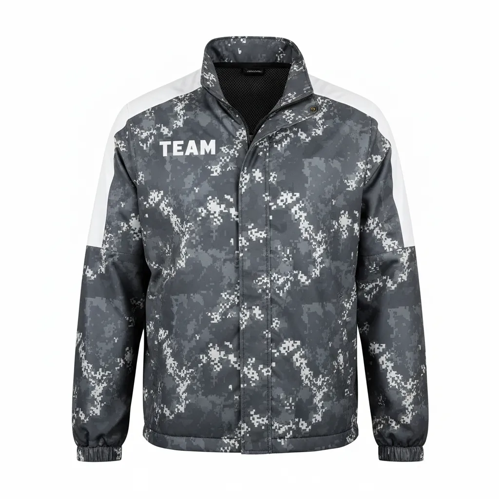 Custom Football Windbreaker - White - Windbreaker Charcoal Digital Camo - Front View - HAMCO Sports Inc.