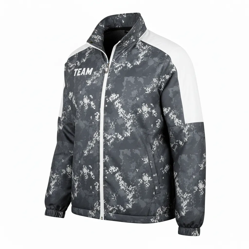 Custom Football Windbreaker - White - Windbreaker Charcoal Digital Camo - Side View - HAMCO Sports Inc.
