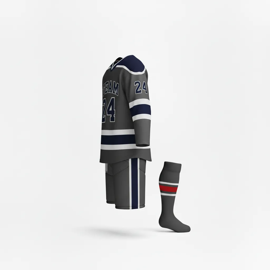 Custom Ice Hockey Away Uniform - Navy - Away - Side View - HAMCO Sports Inc.