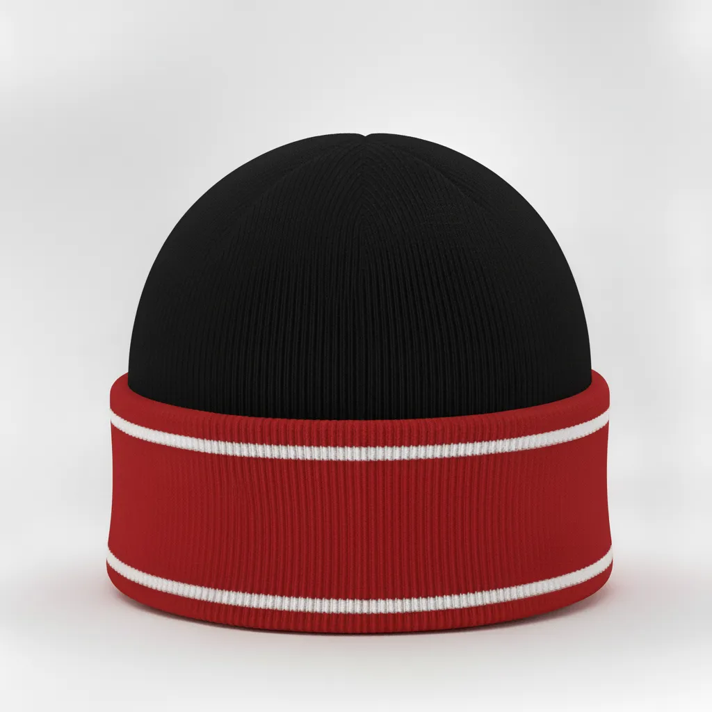 Custom Ice Hockey Beanie - Black, Red, White - Back View - HAMCO Sports Inc.
